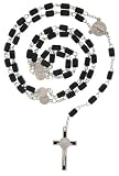 St. Benedict Black Rectangular Beaded Rosary - 26in. Rosary Necklace Length - 31in. Overall Length