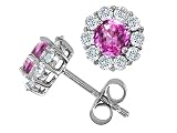 2.25 cts 14K White Gold Plated 925 Sterling Silver and Created Round Pink Topaz Earrings