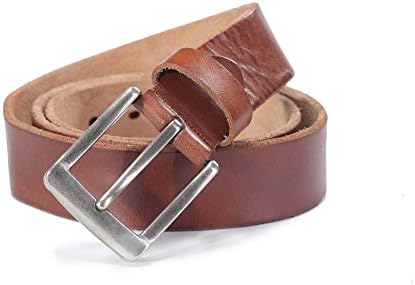 Evanno Men's Belt Square Anti-nickle Buckle Full Grain Genuine Leather 1.5inch Wide (Size:S(28--31 Inches Waist), Brown)