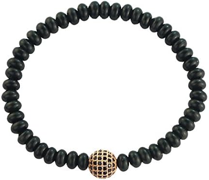 MATSU Men's Rose-Golden Plaste with Black Zircon Encrusted Spacer Bead Bracelet z004-1