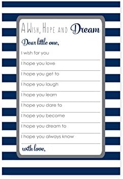 Navy Stripe Wishes for Baby Shower Game Cards, Advice Boy Grey Party Activity Set of 15