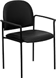 Flash Furniture BT-516-1-VINYL-GG Black Vinyl Comfortable Stackable Steel Side Chair with Arms
