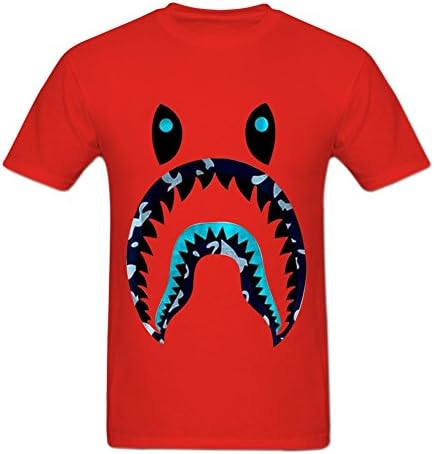 Amoyeah Men's A Bathing Ape X Shark Printed T Shirts Cotton Graphic Tees XL Red