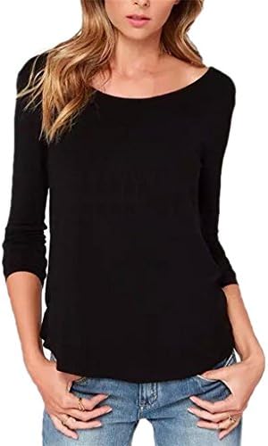 Women's Loose Long Sleeve Backless Top Blouse Large Black