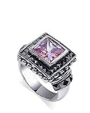 Silver Marcasite Band Princess Cut Purple Stone Cubic Zirconia Ring Size 6 to 9