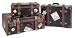 Set of 3 Decorative Labeled Leather Luggage Trunks