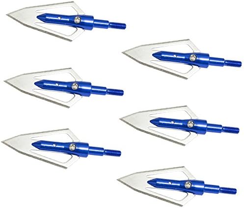 Set of 6 2 Blades Archery Broadheads 100 Grain Screw-In Arrowhead Arrow Tips for Hunting (Blue) (pack of 6)
