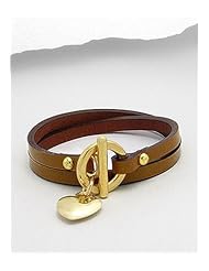 Brown Heart Leather Bracelet In White Base