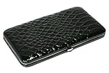 New Embossed Croc Party Flat Clutch Wallet Black