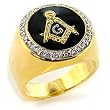Masonic Ring - Black Background - CZ Crystal - Sizes 8-13