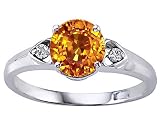 1.29 cts Genuine Round Citrine and Diamond Engagement Ring - 14kt White or Yellow Gold