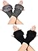 Boao 2 Pairs Fingerless Winter Gloves Short Touchscreen Gloves Thumb Hole Mittens Knitted Warm Gloves with Faux Fur (Black and Dark Gray)