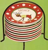 Set of 10 Reindeer Plates, with Iron Rack
