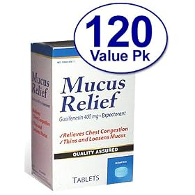 120 Tabs 400 mg Guaifenesin Expectorant Mucus Thinner Compare to Active Ingredients in Mucinex