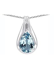 Original Star K (tm) Large 1inch Pear Shape Pendant with 14x10mm Simulated Aquamarine in .925 Sterling Silver