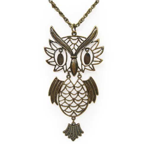 Bronze Tone Long Fashion Necklace W/ Owl Pendant Picture