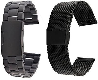 Gear S2 Classic SM-R732 Watch Band, Threeeggs Stainless Steel Watch Strap Bracelet for Samsung Galaxy Gear S2 Classic SM-R732 Smart Watch (Milanese Black + Black)