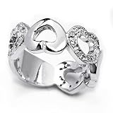Lovely Solid Sterling Silver Cubic Zirconia Rhodium Plated Heart Shape Outline Ring