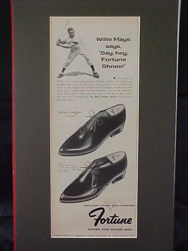 Willie Mays San Francisco Giants 1955 Fortune Shoes Advertisement Bulletin Matted 9 X 16 Frameable