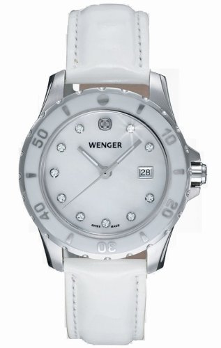 Wenger 'Elegance' Mother Of Pearl Dial White Strap WatchWith Alpine Crystals