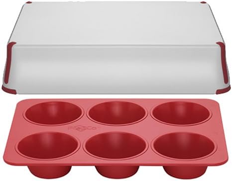 Bake Porter 6-Cup Jumbo Muffin Pan with Serving Cover, Red