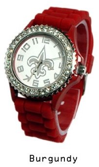 Burgundy, Silver & White, Fleur De Lis Watch, Bling Bling for Women