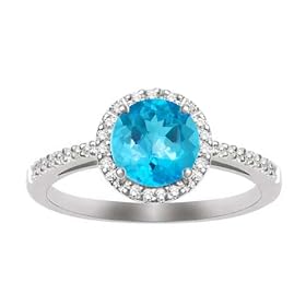 10k White Gold, December Birthstone, Blue Topaz and Diamond Ring, Size 6 by
