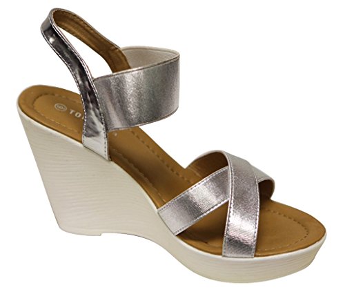 Top Moda CP-50 Women's platform wedge heel crossing band slingback ankle strap sandals