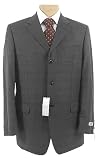 Jones NY Mens 3 Button Gray Windowpane Wool Suit - Size 44R