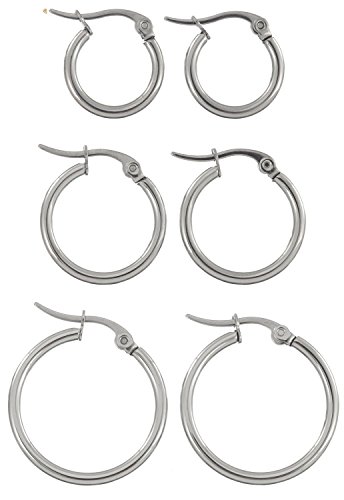 Areke Women's Cute Small Hoop Earrings Stainless Steel Ear Ring 3 Pairs a Set Color Silver