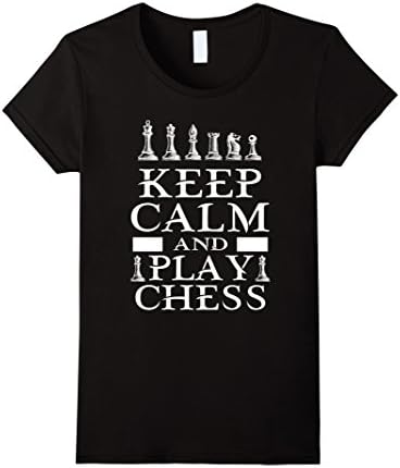 Women's Keep Calm Play Chess T-shirt Gift Tee for Board Game Geek and Nerd Chess T-Shirt XL Black