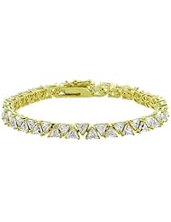 Alexander James 14k Gold Bonded 7 Inch Trillion Cut Clear Cubic Zirconia Tennis Bracelet in Goldtone