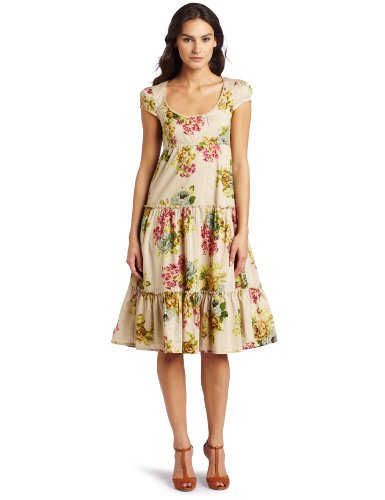 ESPRIT Women's Rose Print Scoop Neck Maxi Dress