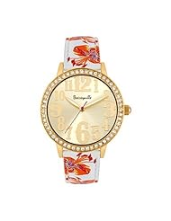 Betsey Johnson Betseyville Floral White Strap Rose Gold & Cubic Zirconia Accent Watch