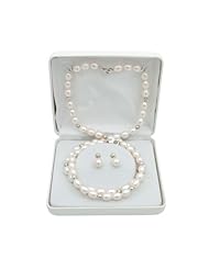 925 Sterling Silver Freshwater Pearl White and Sterling Silver Beads Necklace, Bracelet and Earrings Set QSET-10334-AM