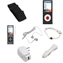 USB Data Cable + USB Car Charger + USB Home Charger + Black Rubber Silicone Skin Case + Elastic Armband + Clear Reusable LCD Screen Protector + White 3.5mm Stereo Headset for Apple Ipod Nano Chromatic 8gb 16gb 4g 4th Generation