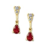 14K Yellow Gold Diamond & Ruby Pear Drop Earring