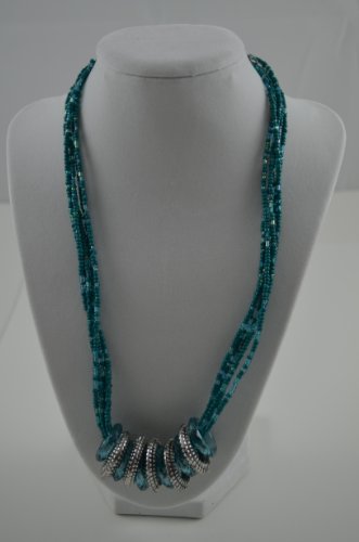 Necklace multi strand beads with silver rings TEAL 3 inch extensions
