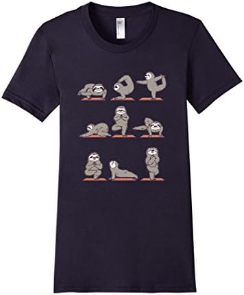 Women's Funny Sloth Yoga T-Shirt Large Navy