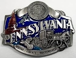 Pennsylvania 3-D Enamel Pewter Belt Buckle
