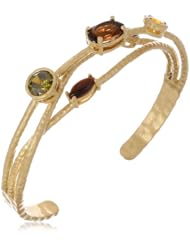 Gold Plated Matte Multi-Colored Stone Interwoven Cuff Bracelet, 6"