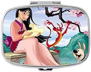 Mulan and Mushu Custom Silver Stylish, slim design Pill Box Holder，rectangle Medicine Vitamin Organizer Pill case
