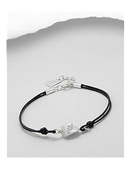 Black Heart Leather Fresh Water Pearl Bracelet In 92.5 Sterling Silver