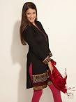 Subtle Sheen Kurta With Brocade Lace Trim-Black-XL