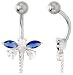 Dragonfly Belly Button Ring with Blue Sapphire Cubic Zirconia on Sterling Silver Setting