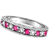 14K White Gold Pink Sapphire & Diamond Band Ring