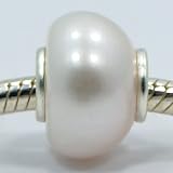 .925 Sterling Silver Grade A+ Natural White Real Pearl Not Seashell! Bead Charm for Pandora Troll Chamilia Biagi Birthstone June