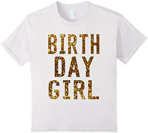 Kids Birthday Girl T-Shirt Gold Glitter Inspired Birthday Shirt 4 White