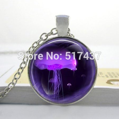 Pretty Lee 2015 New Glass Dome Pendant For Jewelry Jellyfish Necklace Purple Jelly Fish In A Sea Bubble Girls Glass Cabochon Necklace