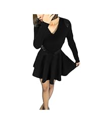 V-neck Cotton/Faux-Leather/Polyester  Stretchy Ruched Mini Dress  With Ruffles